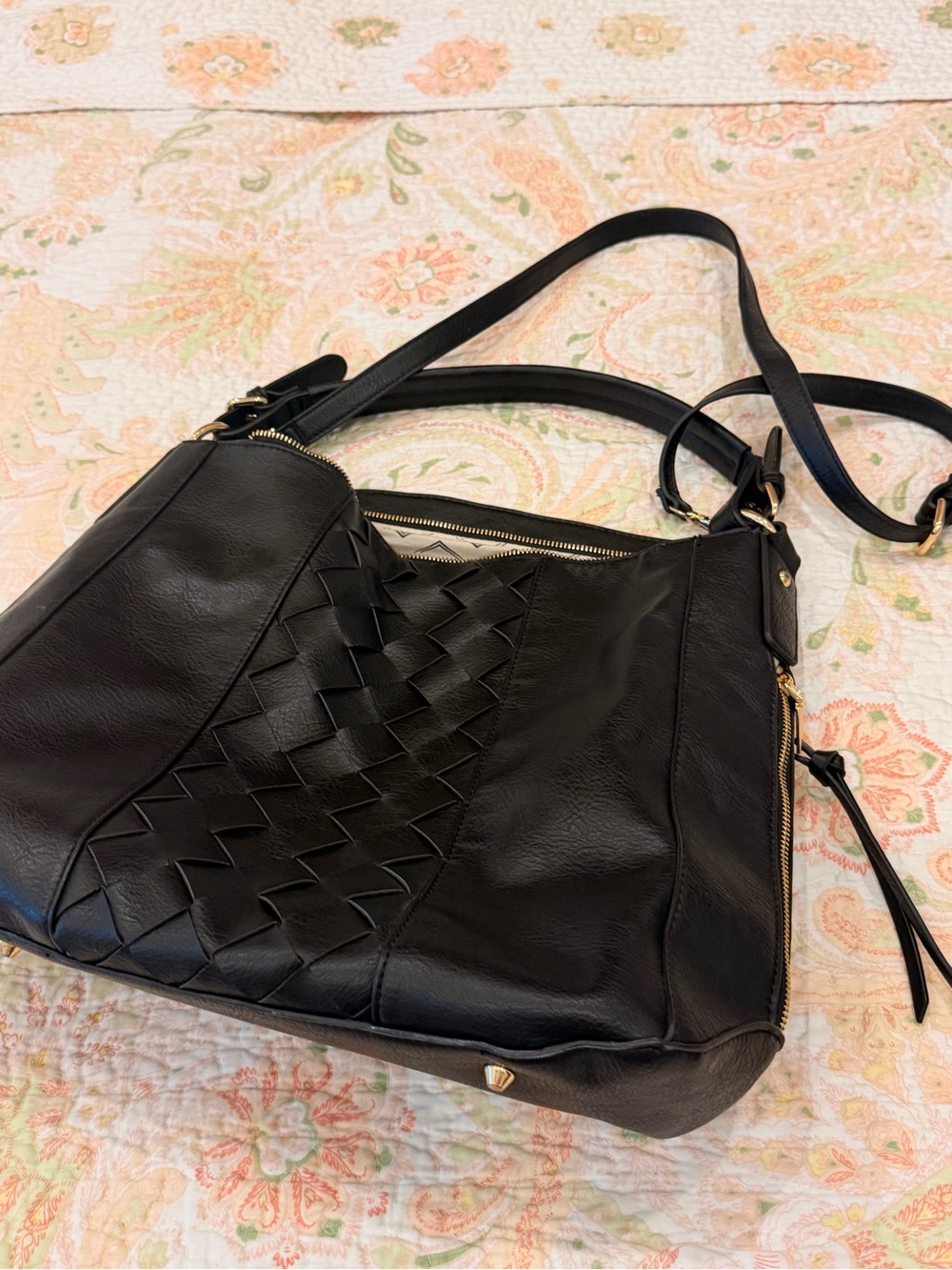 Black Woven-Accent Crossbody Tote - Women